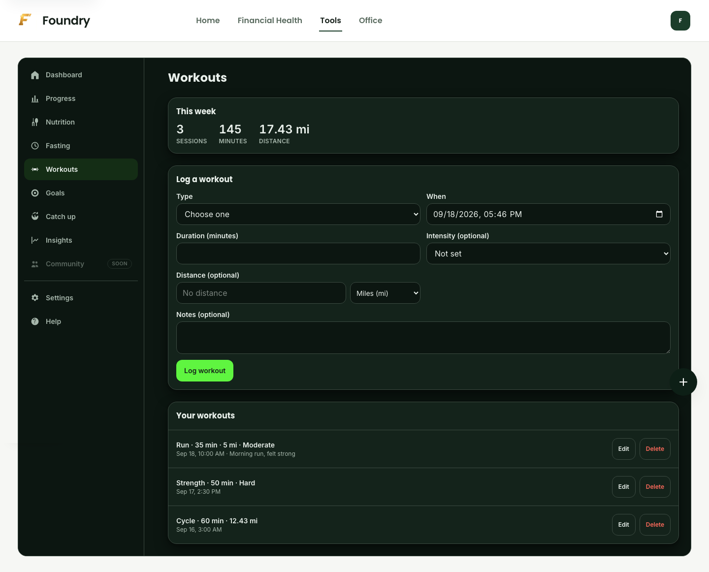 Foundry Fit: Workouts & insights